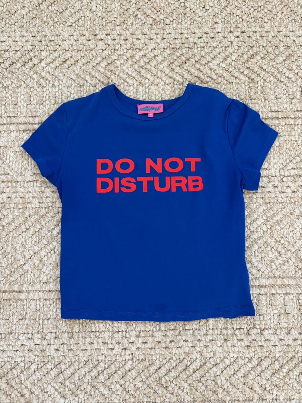 Edikted Blue Tee with Red "DO NOT DISTURB" Graphic